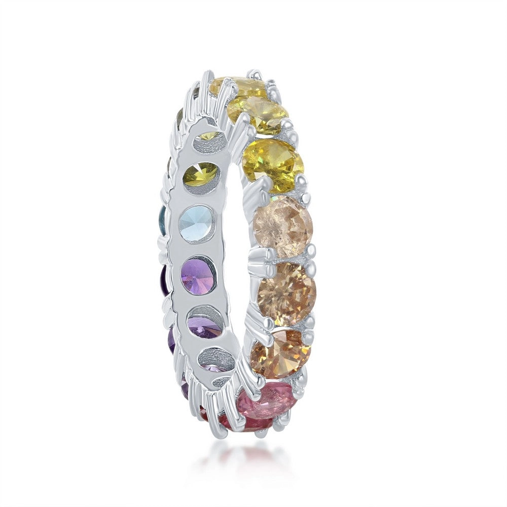 Sterling Silver Rainbow CZ Eternity Band Ring - W-2116