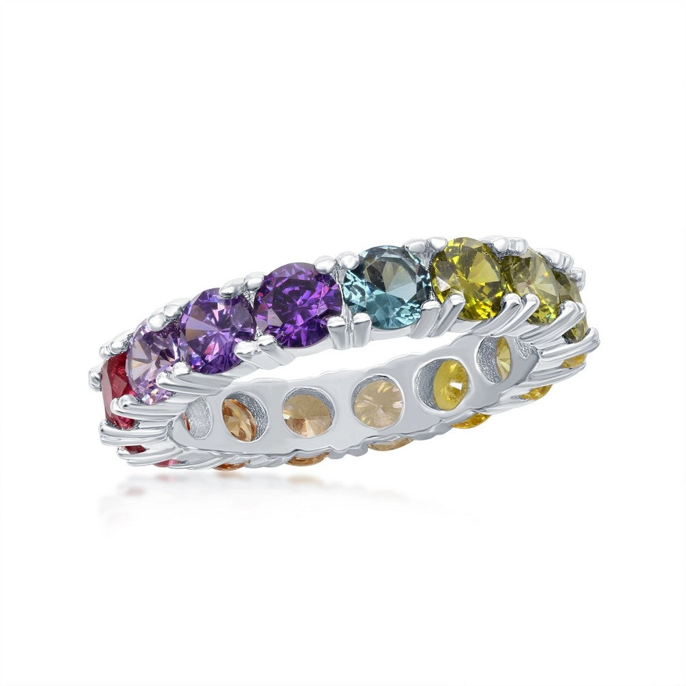 Sterling Silver Rainbow CZ Eternity Band Ring - W-2116