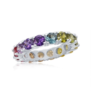 Sterling Silver Rainbow CZ Eternity Band Ring - W-2116