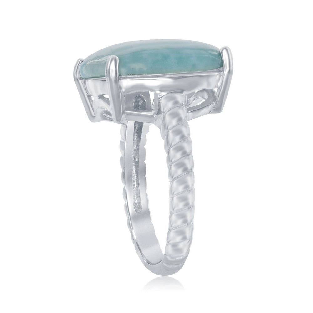 Sterling Silver Rope Design 4 Prong Square Larimar Ring, Size 9