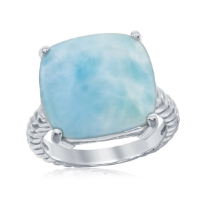 Sterling Silver Rope Design 4 Prong Square Larimar Ring, Size 9