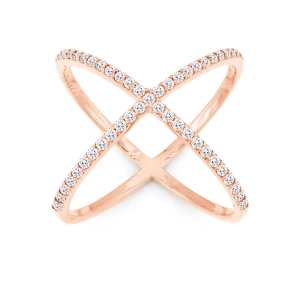 Sterling Silver Rose Gold Plated CZ X Style Ring - W-9948