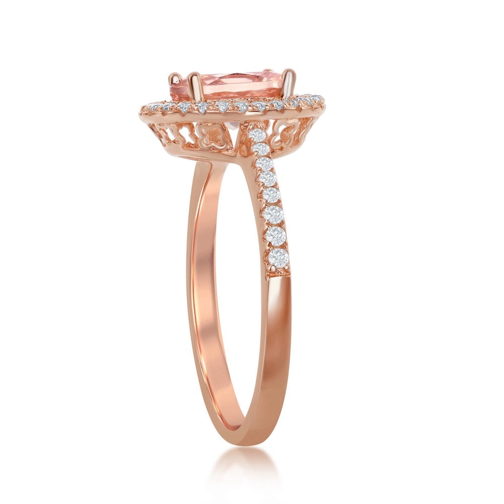 Sterling Silver Rose GP Oval Morganite CZ Ring - W-2078