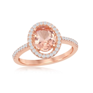 Sterling Silver Rose GP Oval Morganite CZ Ring - W-2078