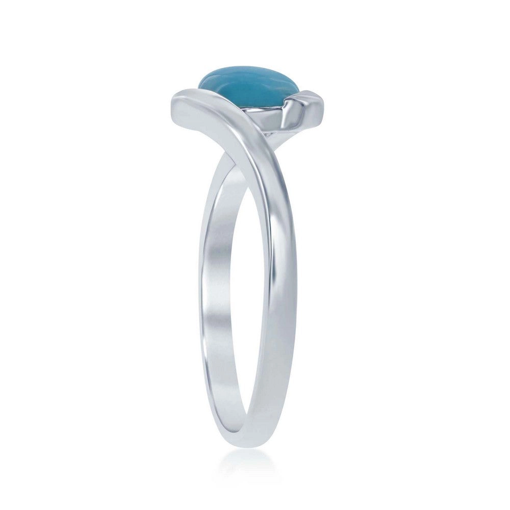 Sterling Silver Round Larimar in Swirl Design Ring, Size 9