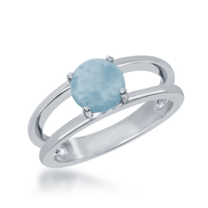 Sterling Silver Round Pronged Larimar Ring, Size 9