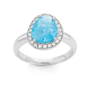 Sterling Silver Rounded Triangle Blue Ice Stone Ring - W-1496