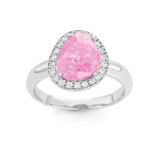 Sterling Silver Rounded Triangle Pink Ice Stone Ring - W-1491