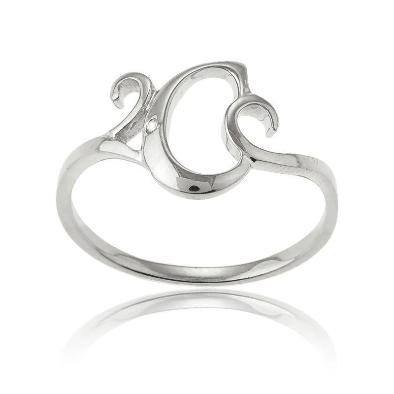 Sterling Silver Single CZ "C" Ring - W-9476