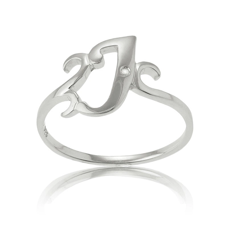 Sterling Silver Single CZ "J" Ring - W-9479