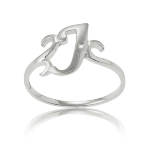 Sterling Silver Single CZ "J" Ring - W-9479