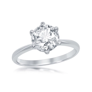 Sterling Silver Six-Prong Solitaire CZ Ring - W-1960