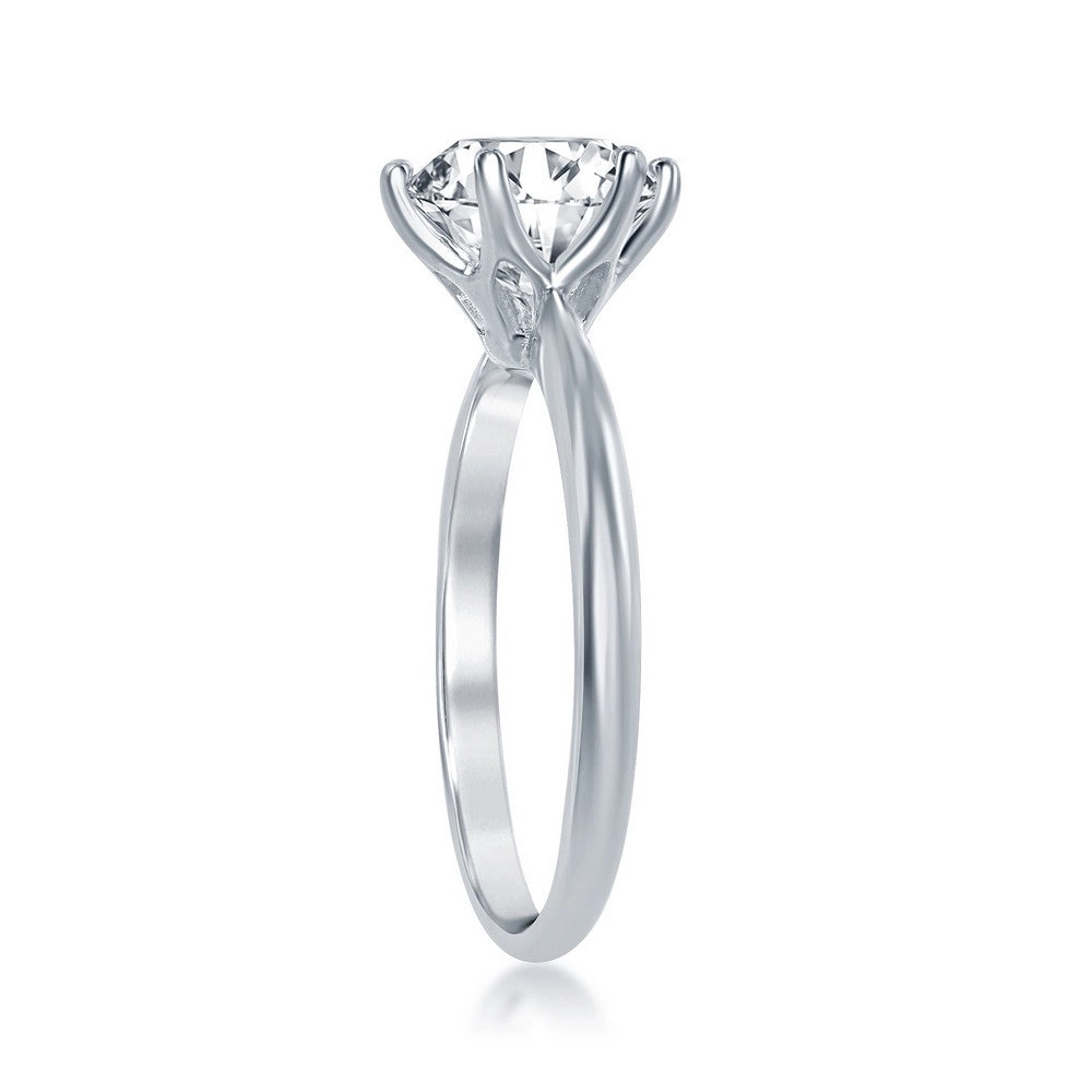 Sterling Silver Six-Prong Solitaire CZ Ring - W-1960