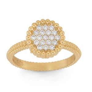 Sterling Silver Small Round CZ with Beaded Border Ring - W-1341