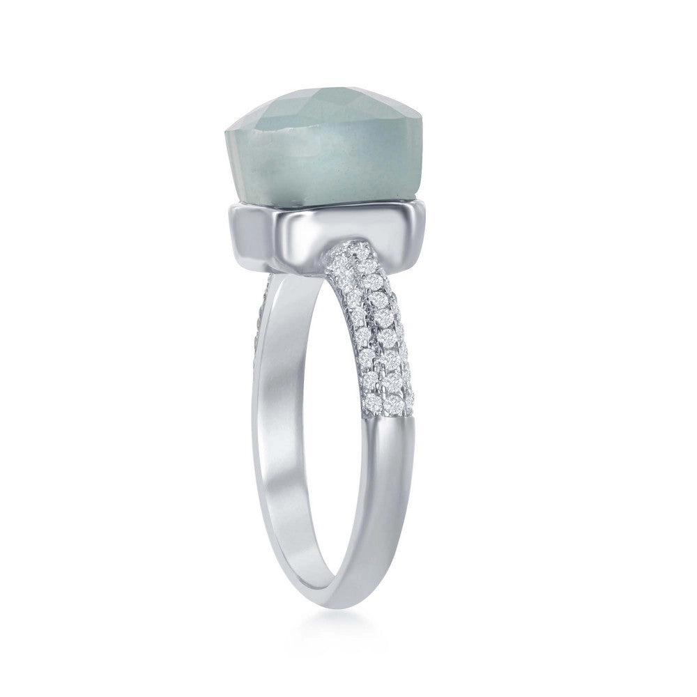 Sterling Silver Square Blue Cat's Eye Ring - W-1884