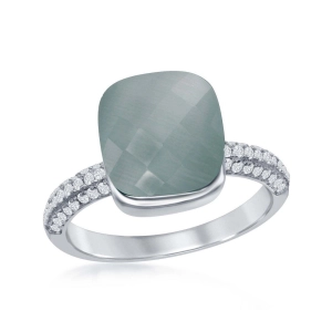 Sterling Silver Square Blue Cat's Eye Ring - W-1884