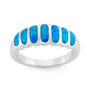 Sterling Silver Striped Blue Opal Ring - W-9576