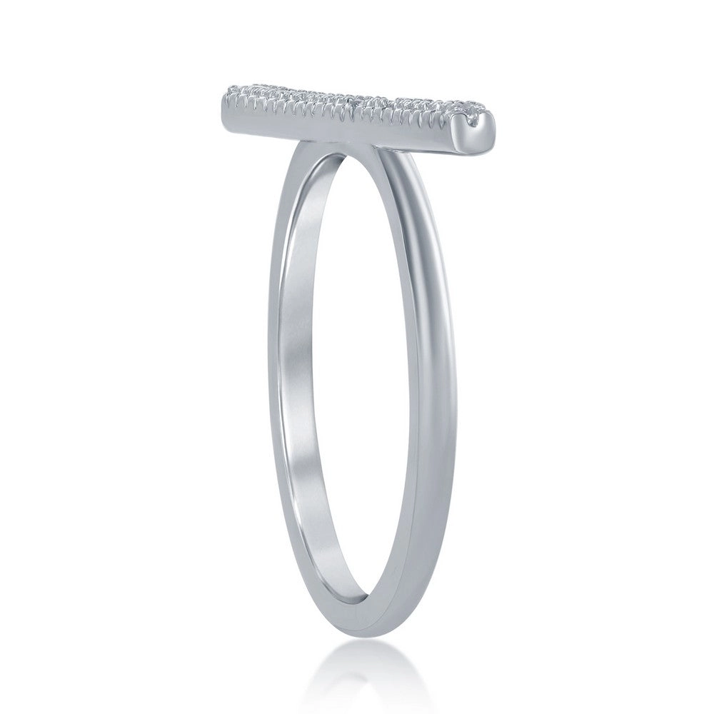 Sterling Silver Thin Horizontal CZ Bar Ring - W-1445