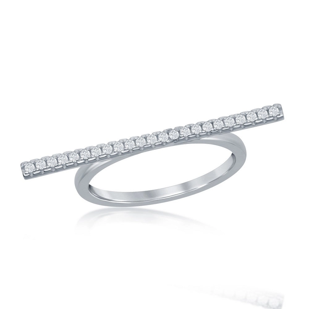 Sterling Silver Thin Horizontal CZ Bar Ring - W-1445