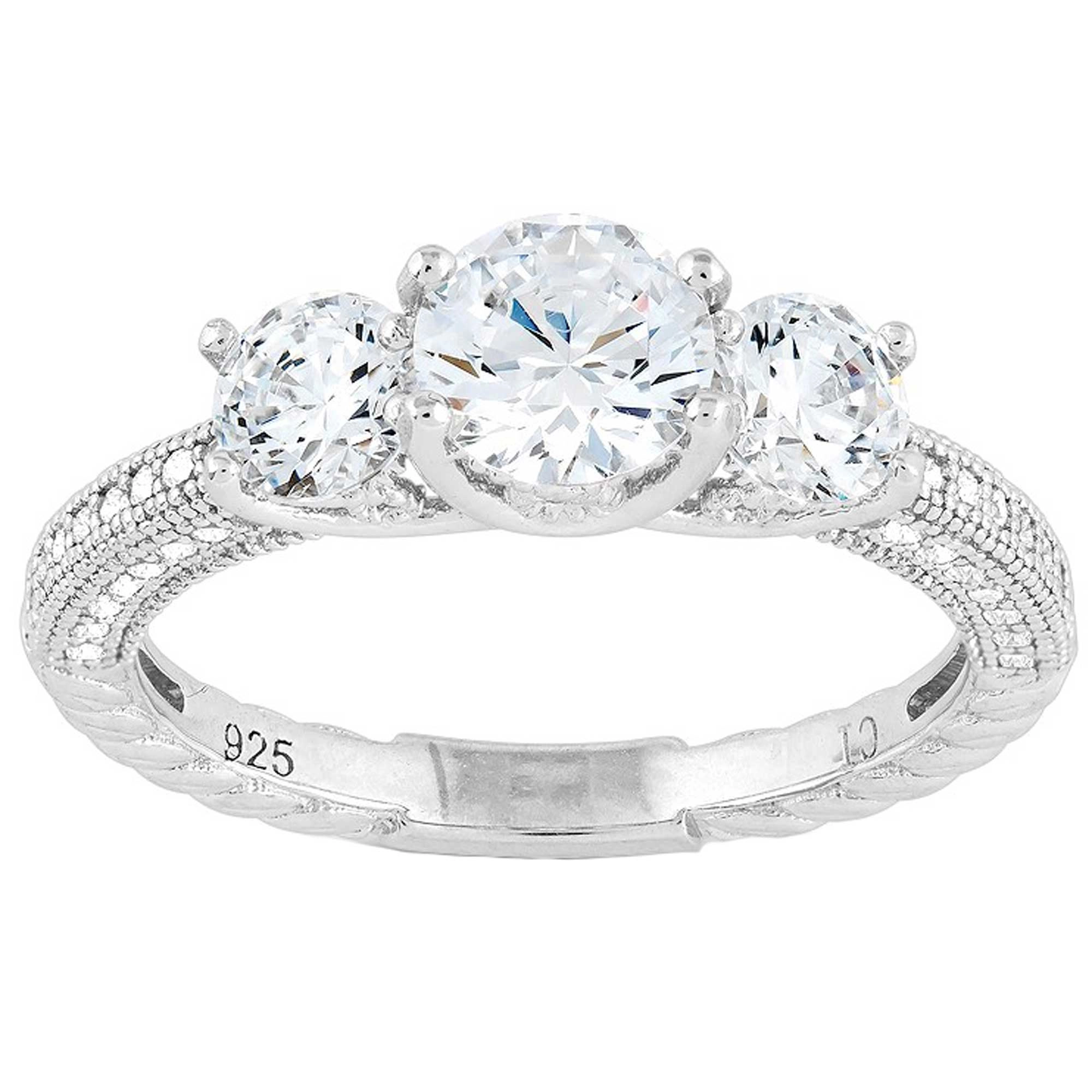 Sterling Silver Triple Round CZ Micro Pave Band Ring - W-9316