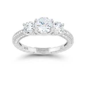 Sterling Silver Triple Round CZ Micro Pave Band Ring - W-9316