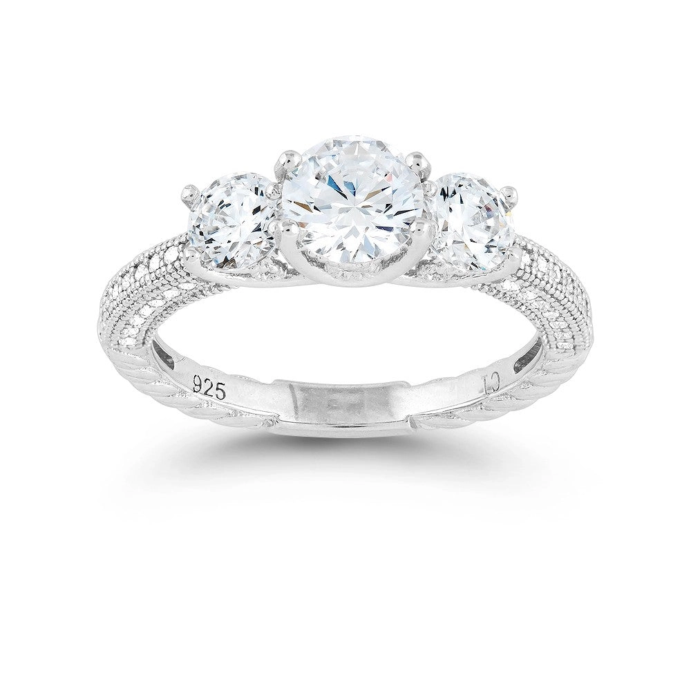 Sterling Silver Triple Round CZ Micro Pave Band Ring - W-9316