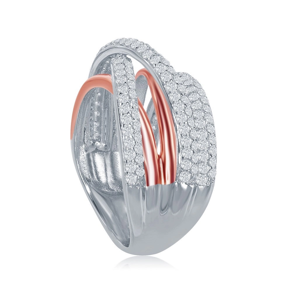 Sterling Silver TT Double X Design Micro Pave Ring - W-1868