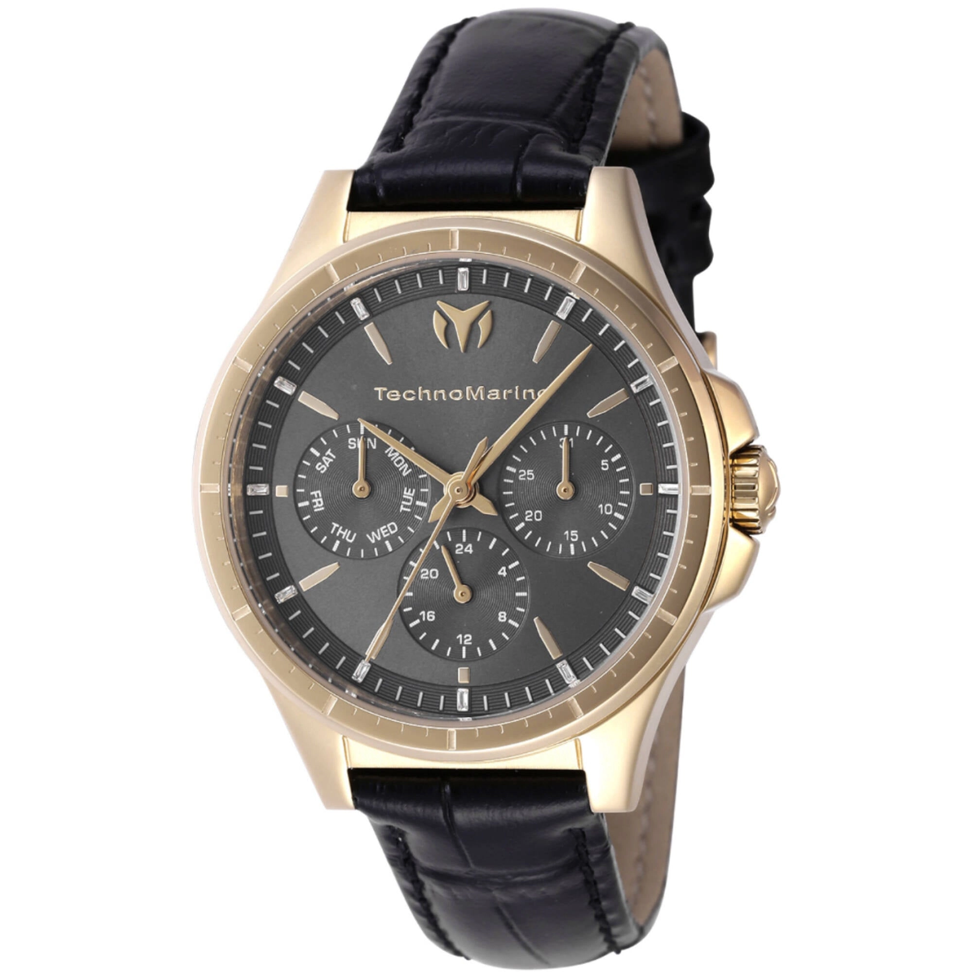 Technomarine Women's Watch - Moonsun Charcoal Dial Black Leather Strap | TM-822059