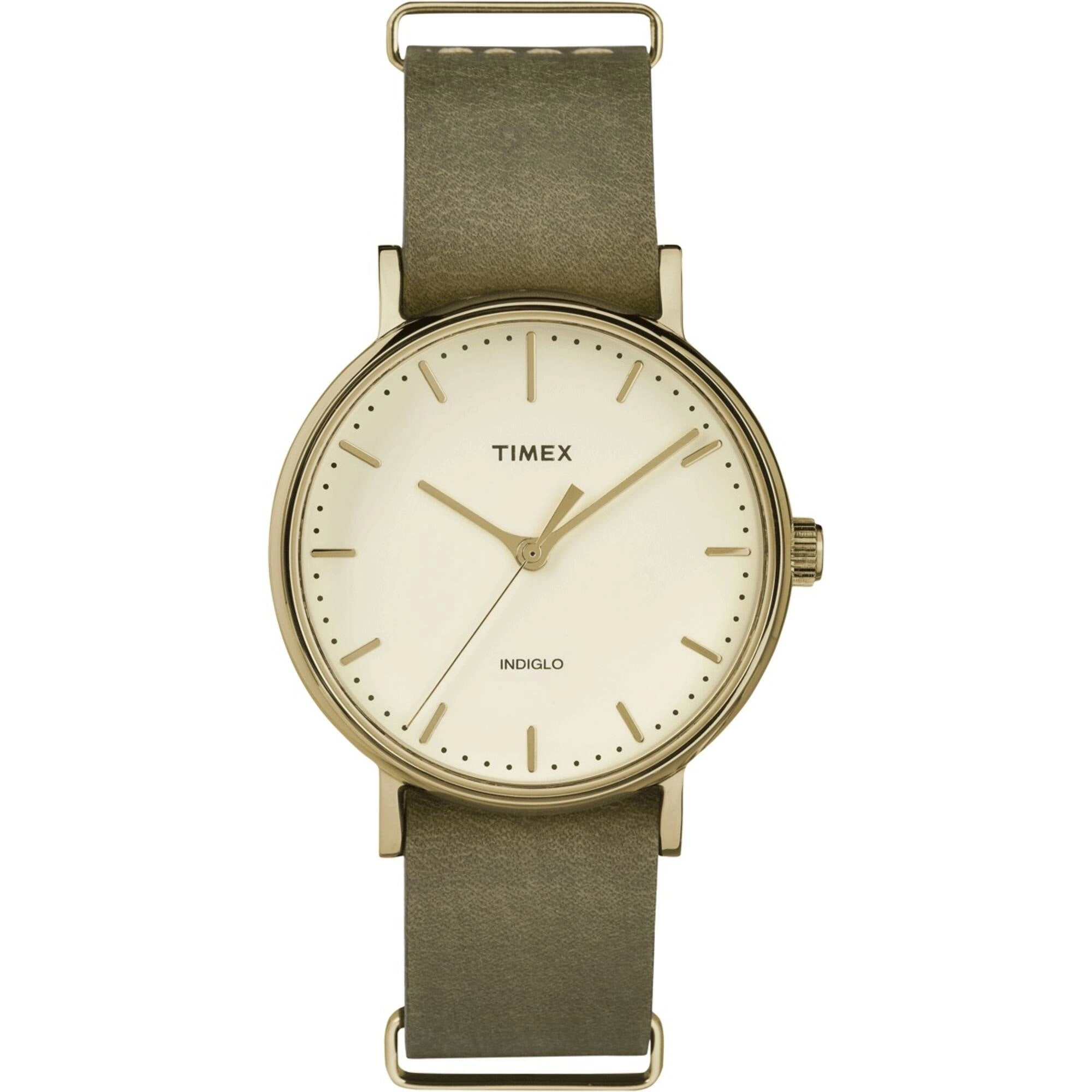 Timex Women's Watch - Fairfield Quartz Cream Dial Green Leather Strap | TW2P98500