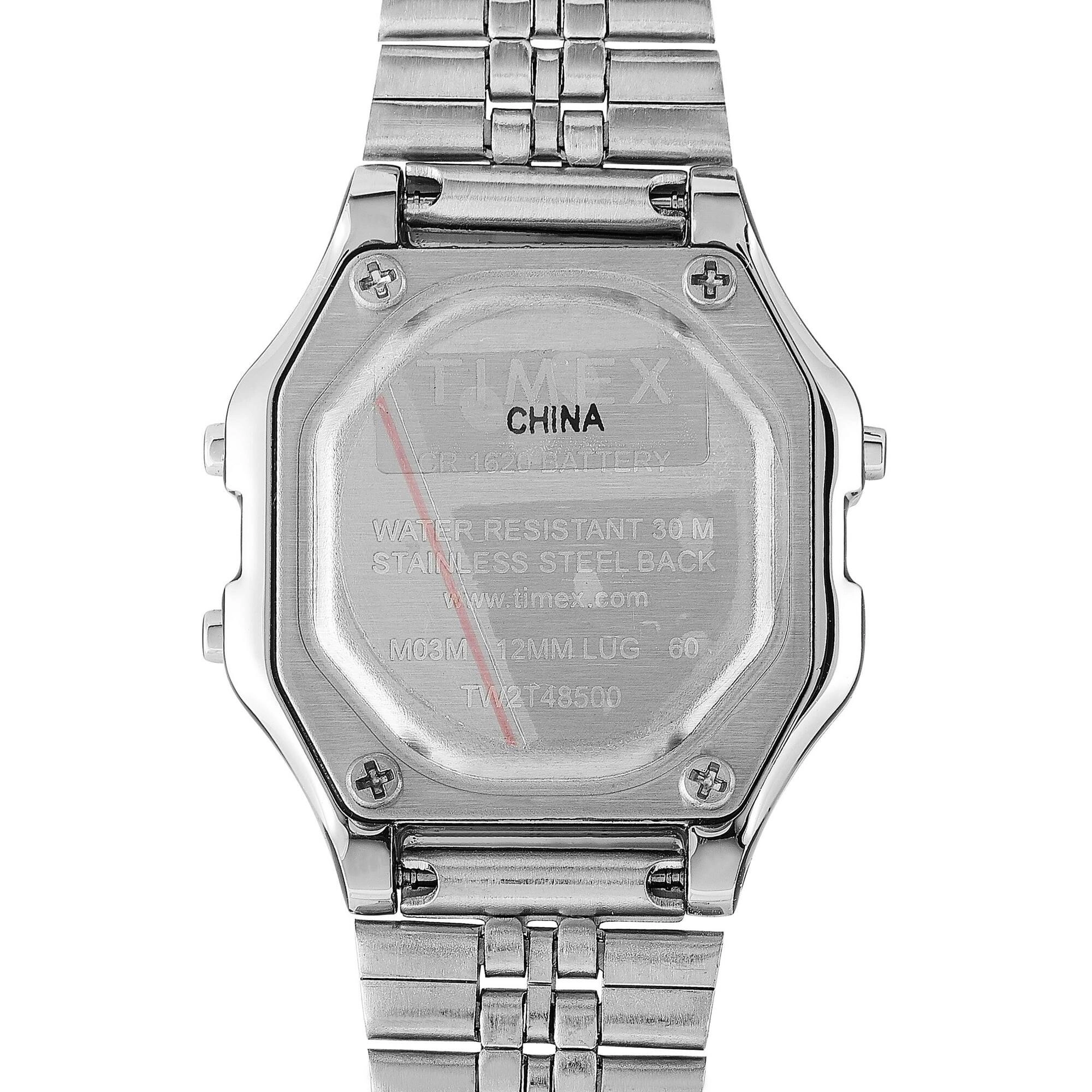 Timex Women's Watch - Pink and Grey Dial Silver Steel Bracelet Digital | TW2T48500