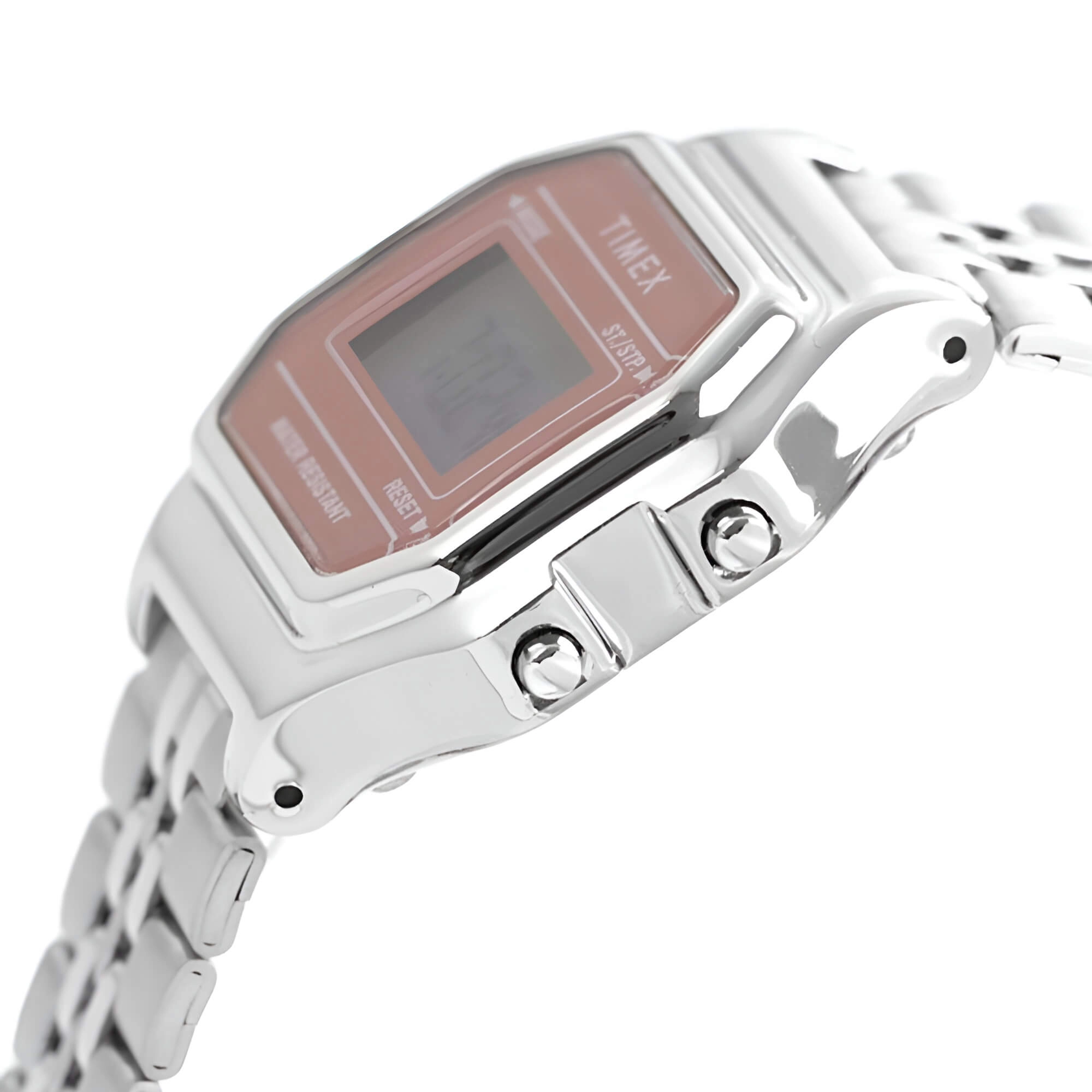 Timex Women's Watch - Pink and Grey Dial Silver Steel Bracelet Digital | TW2T48500