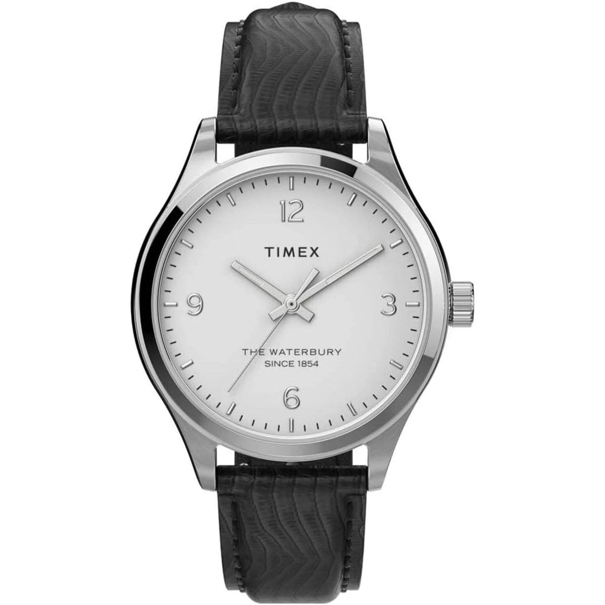 Timex Women's Watch - Waterbury White Dial Black Leather Strap Quartz | TW2U97700VQ