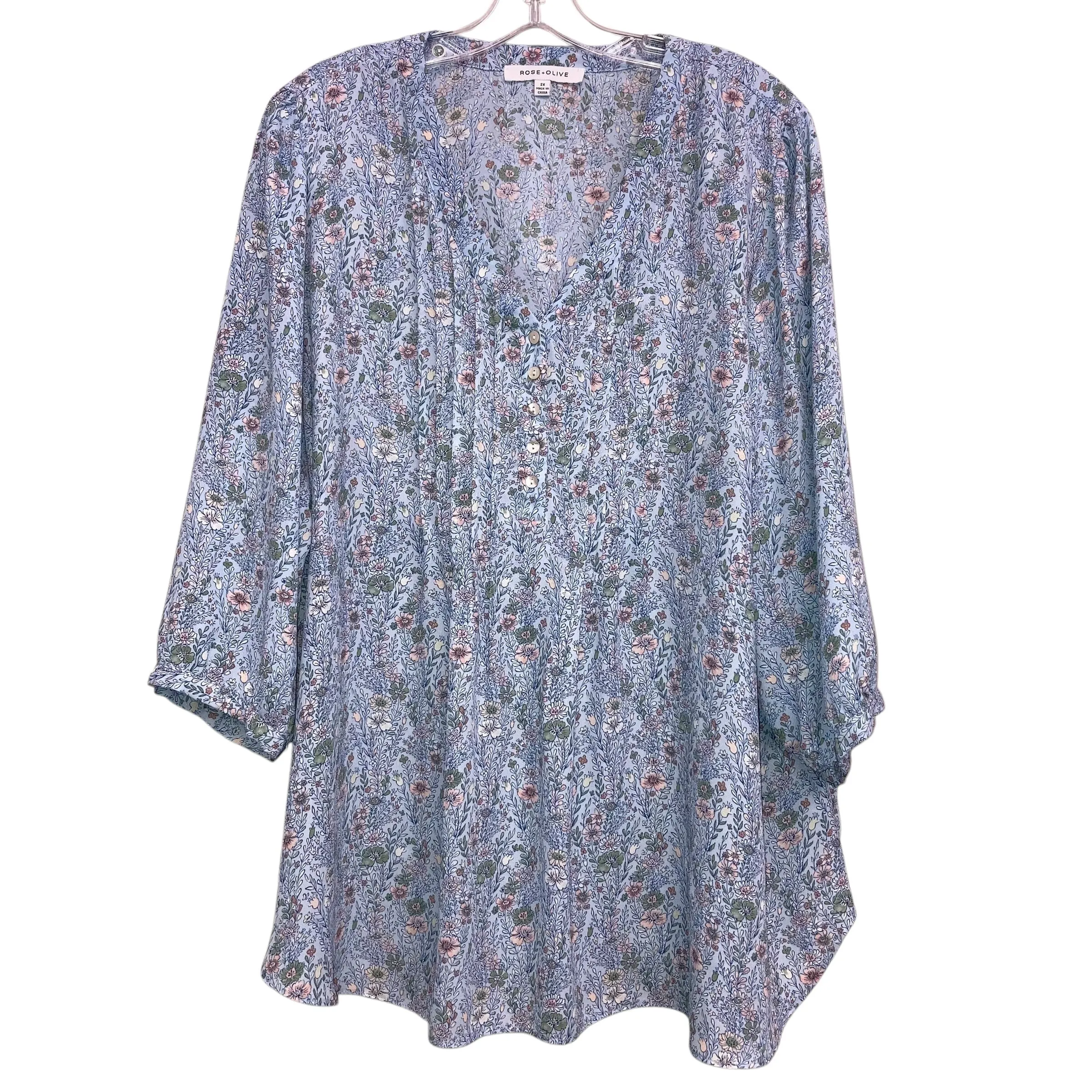 Top 3/4 Sleeve By Rose And Olive In Floral Print, Size:2X