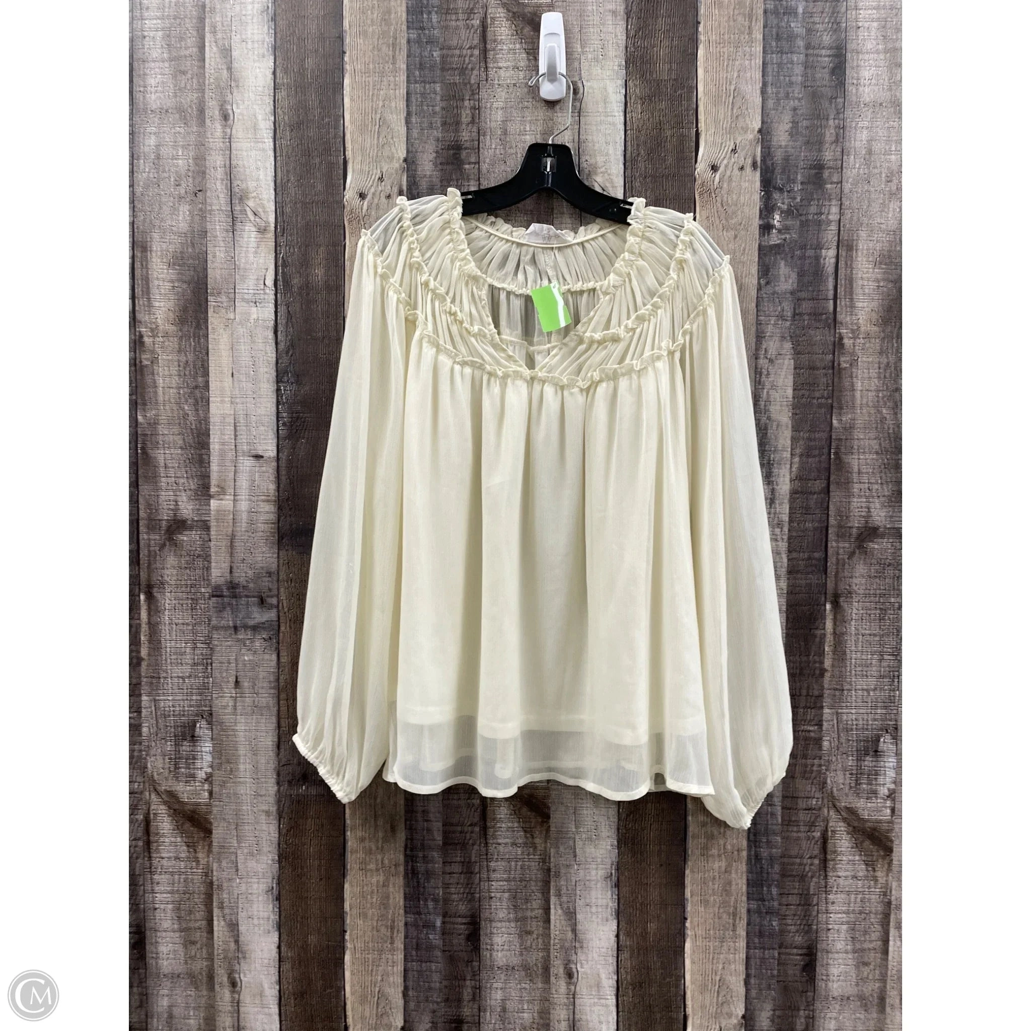 Top Long Sleeve By Cme In Cream, Size: L