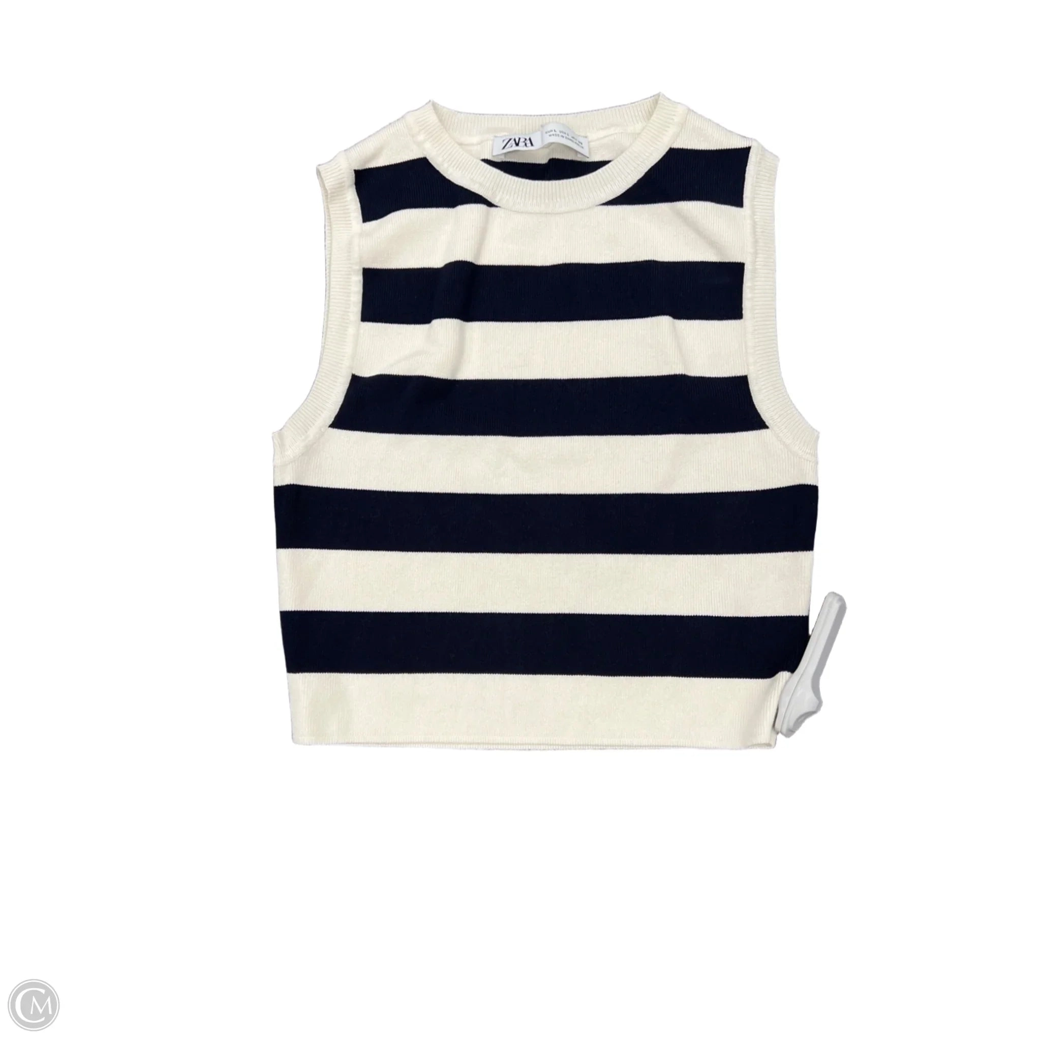 Top Sleeveless By Zara In Blue & White, Size: L